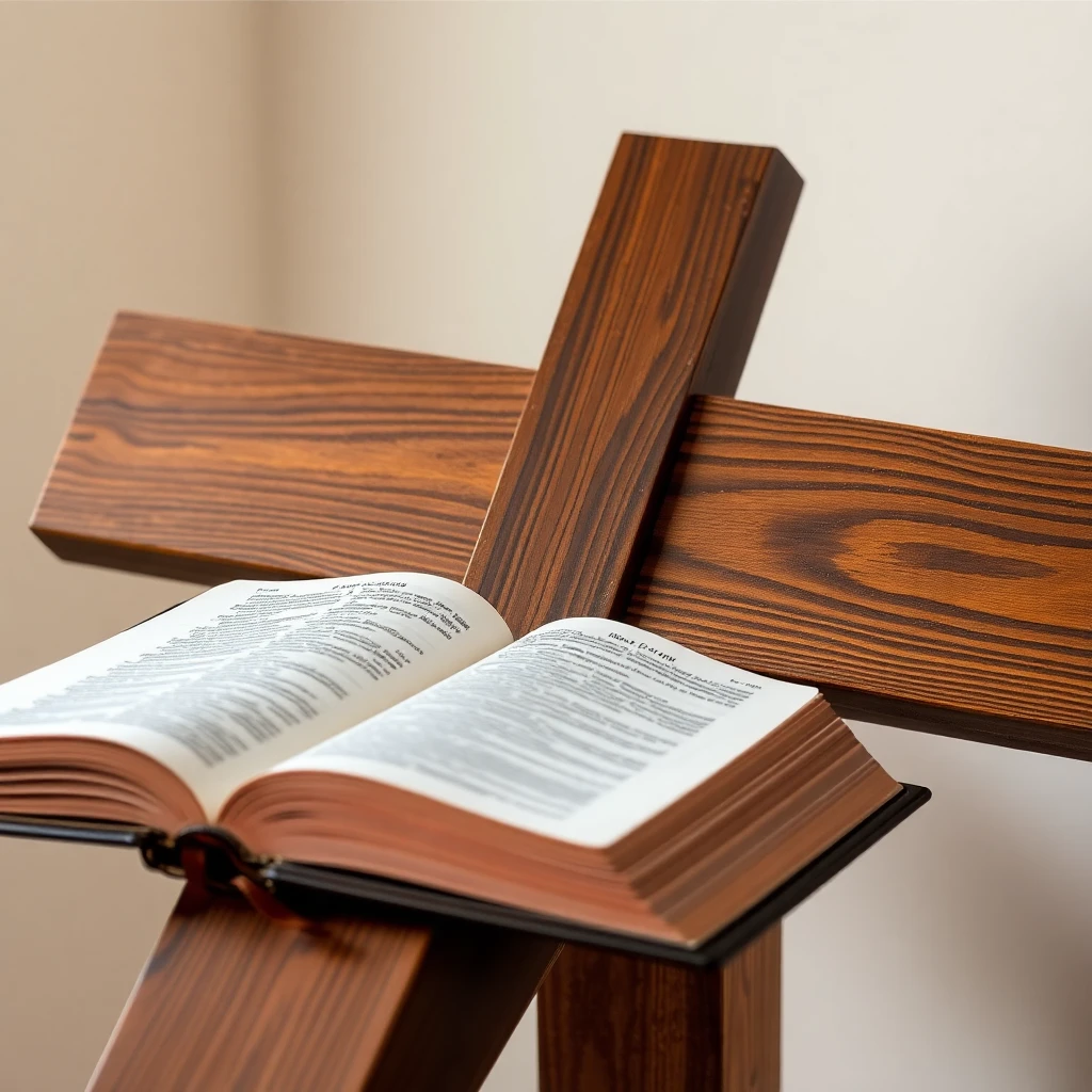 Open Bible with a wooden cross